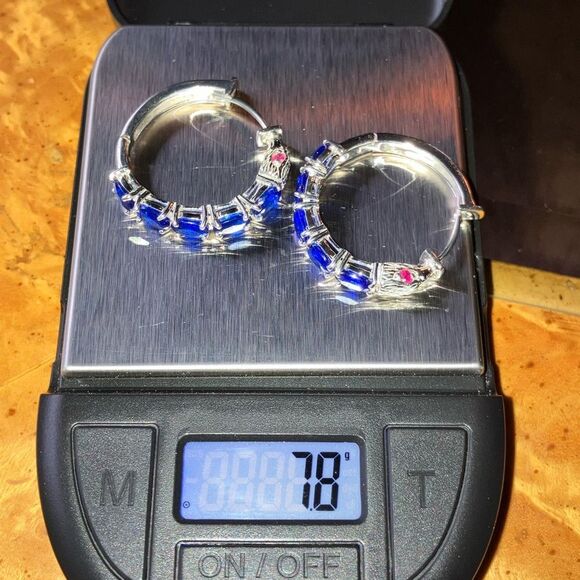 Artistic Blue Spinel Ruby Sterling Silver Hoop Earrings - Picture 8 of 8